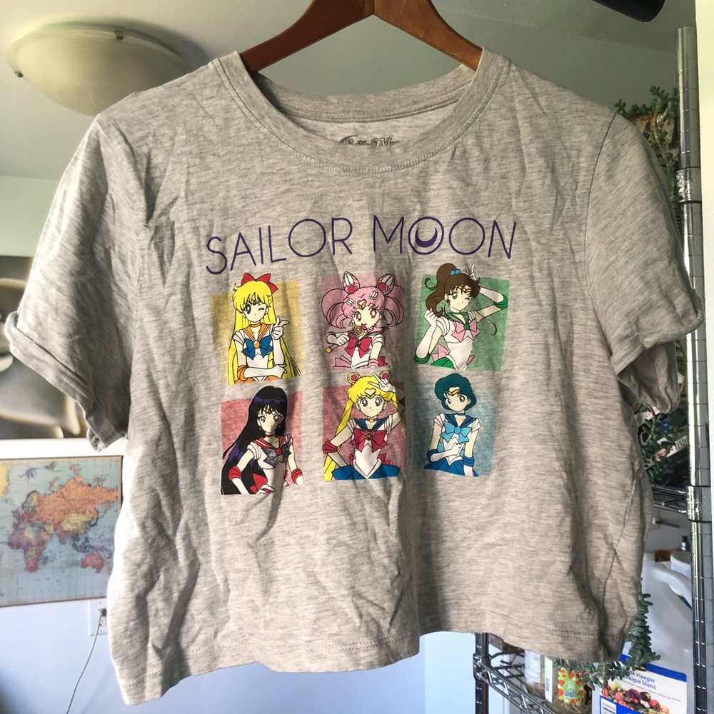 Sailor Moon Graphic Crop Tee - Light Gray